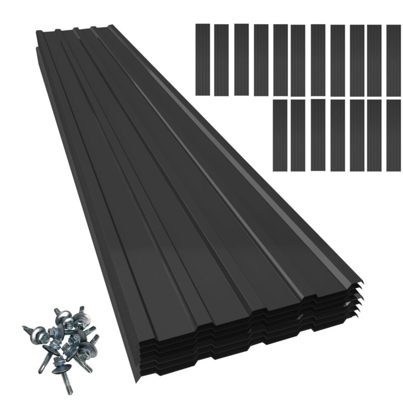 Set of galvanized steel roof panels in black