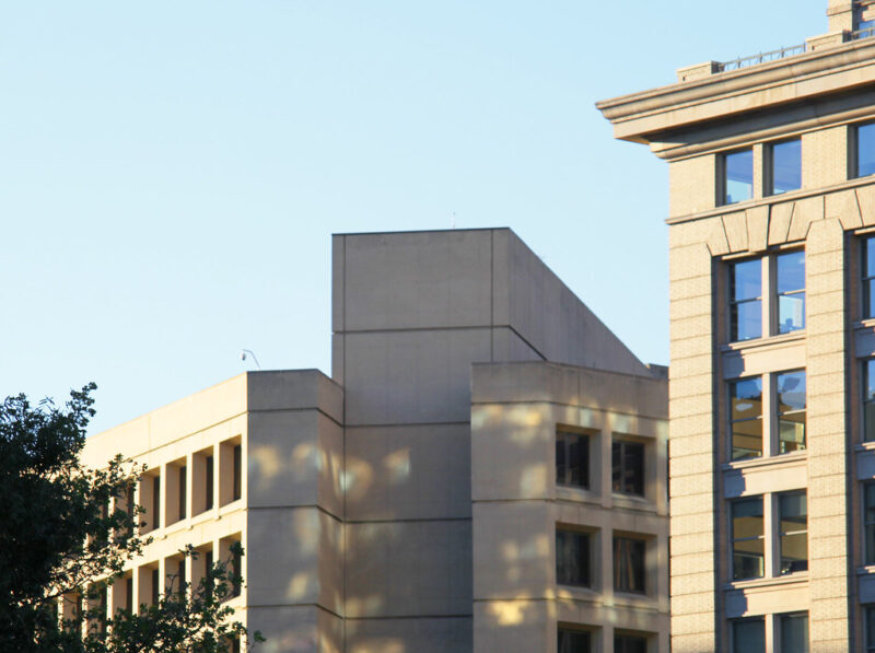 Looking northwest at corner column and HVAC penthouse