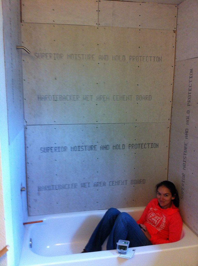 Cement board installed