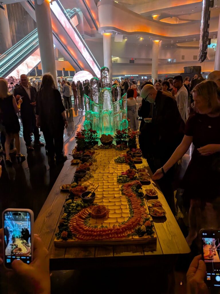 Emerald City ice sculpture and Yellow Brick Road charcuterie 1, Wizard of Oz premiere, Sphere, Las Vegas, Nevada, USA (54751321292)