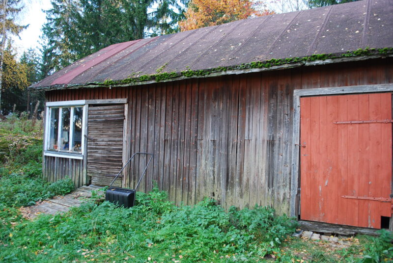 A rustic tool shed nestled within greenery, exemplifying a practical choice for garden storage.