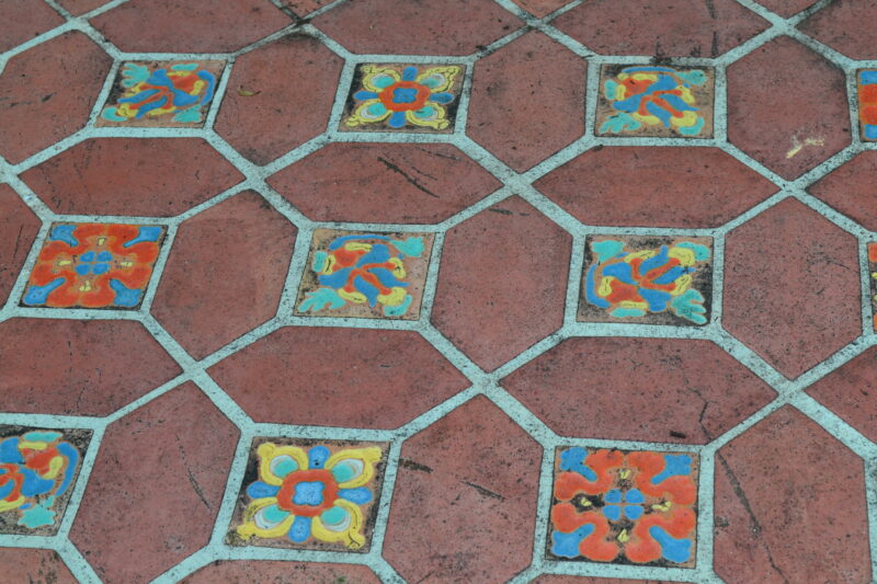 Mixed patio tile at the Adamson House in Malibu, CA