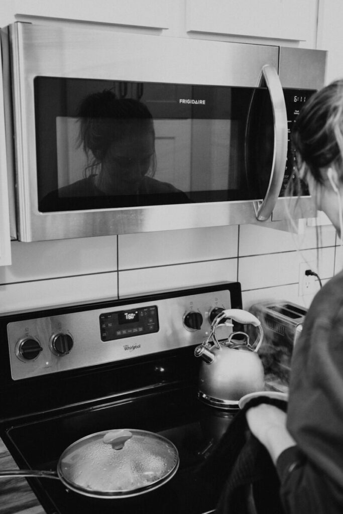 Burnt interior of a microwave.