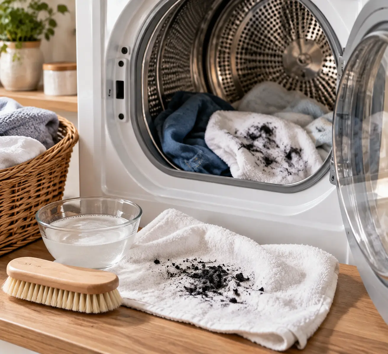 Various cleaning supplies suitable for ink removal from dryers